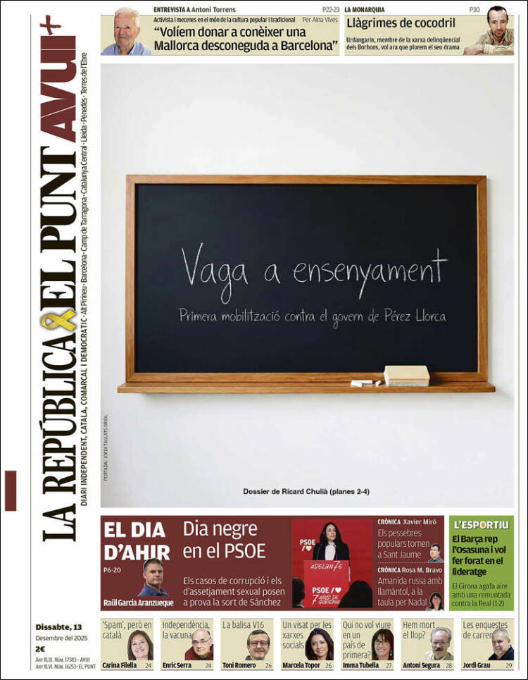 Portada de El Punt Avui (Espa&ntilde;a)