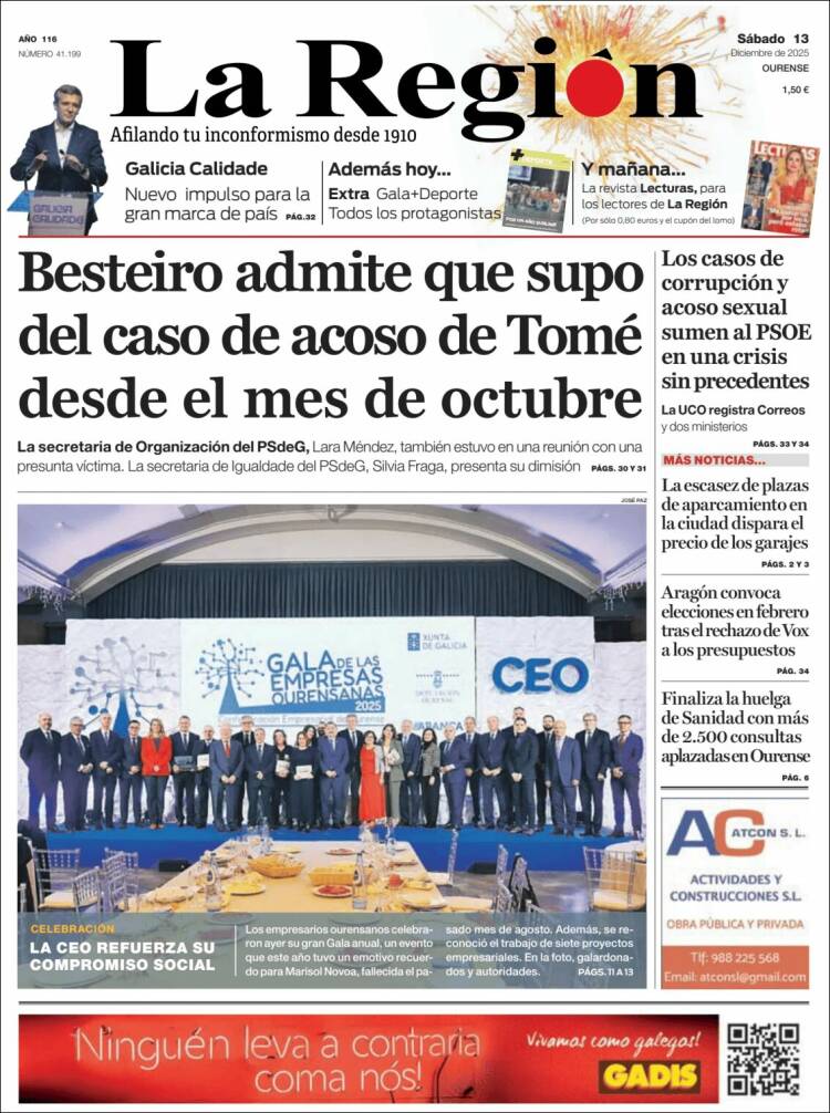 Portada de La Región de Ourense (Espa&ntilde;a)