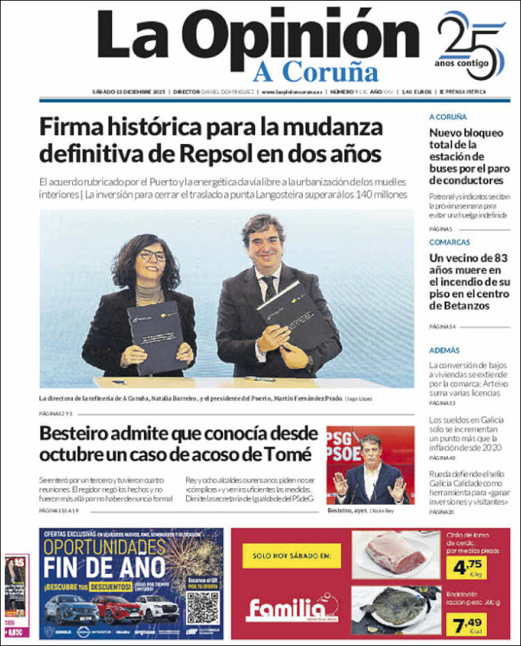 Portada de La Opinión de A Coruña (Espa&ntilde;a)