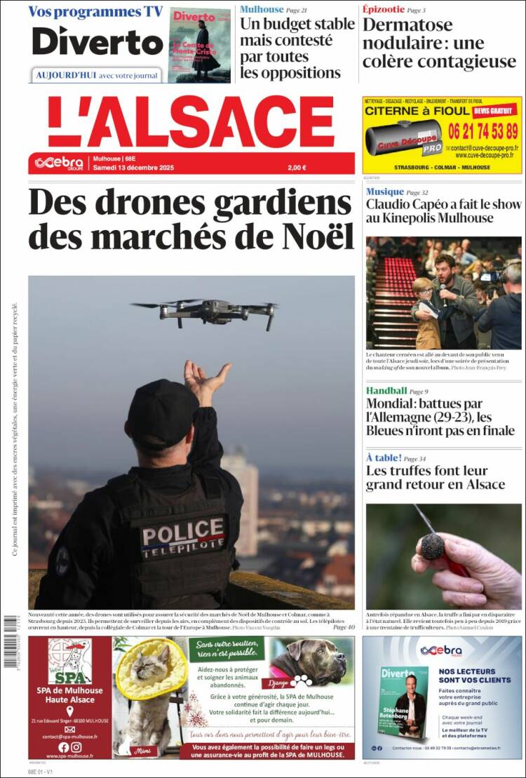 Portada de Journal L'Alsace (Francia)