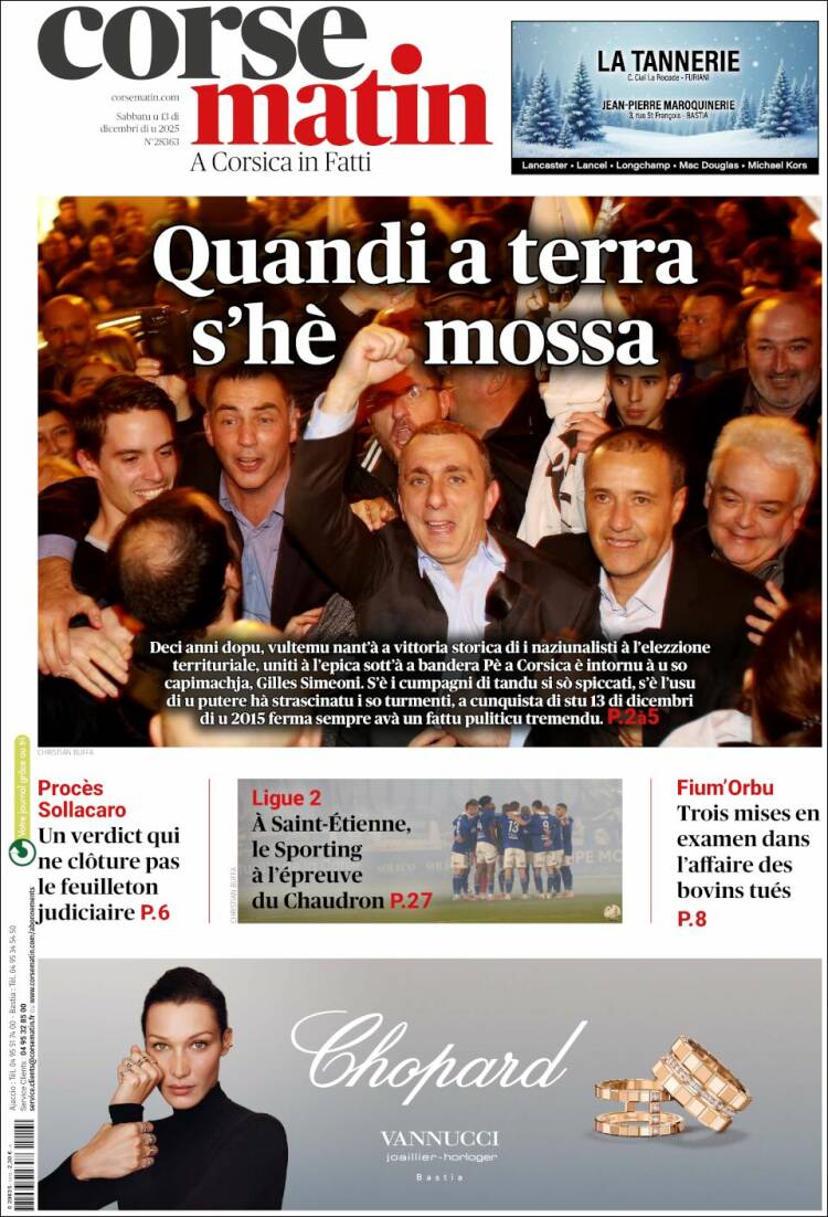 Portada de Corse-Matin (Francia)