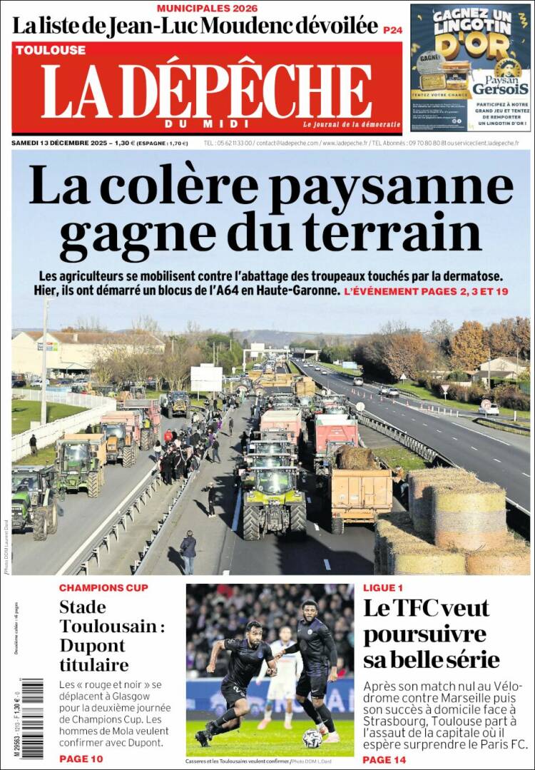 Portada de La Dépêche du Midi (Francia)