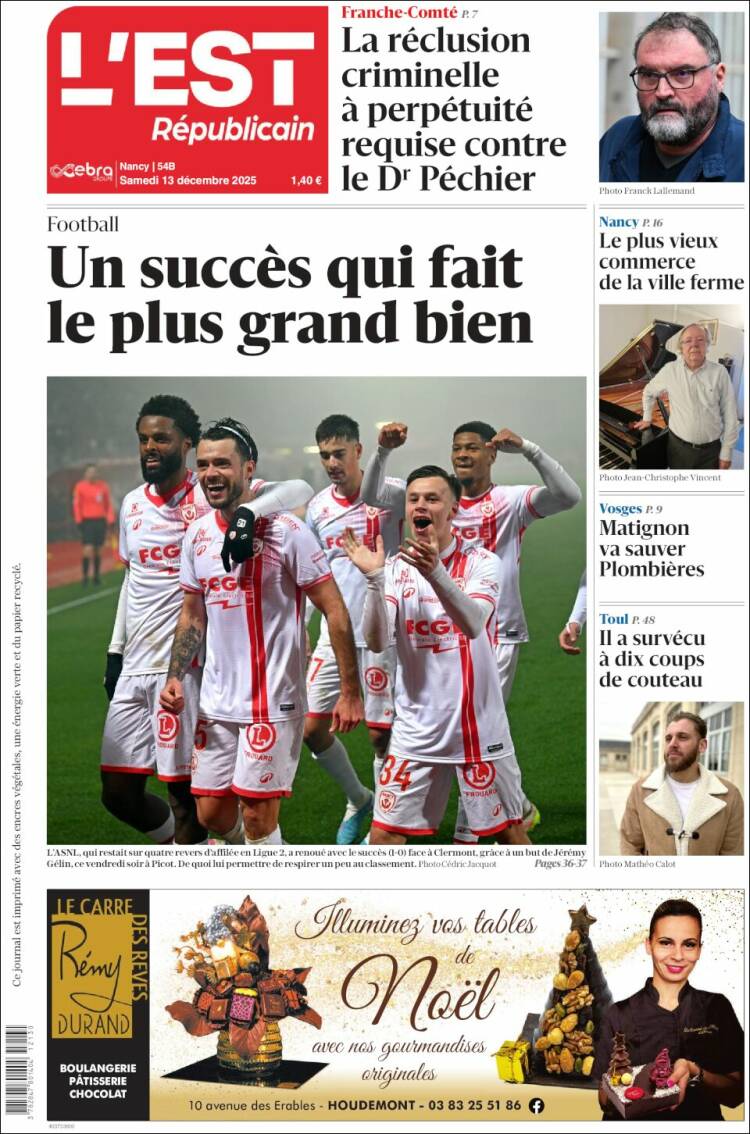 Portada de L'Est Republicain (Francia)