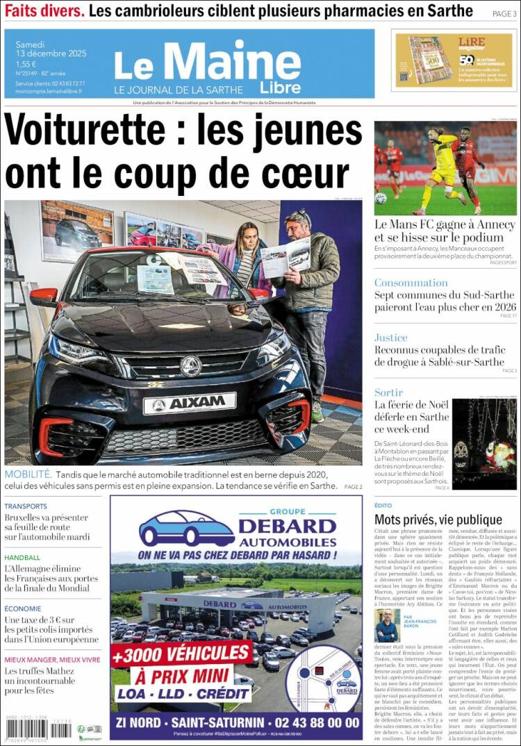 Portada de Le Maine Libre (Francia)