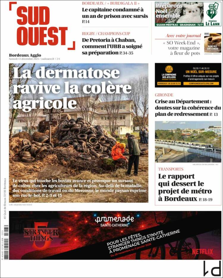 Portada de Sud Ouest (Francia)