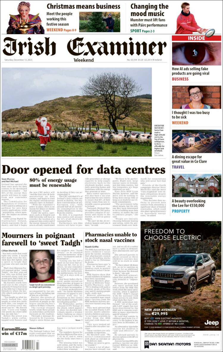 Portada de Irish Examiner (Irlanda)