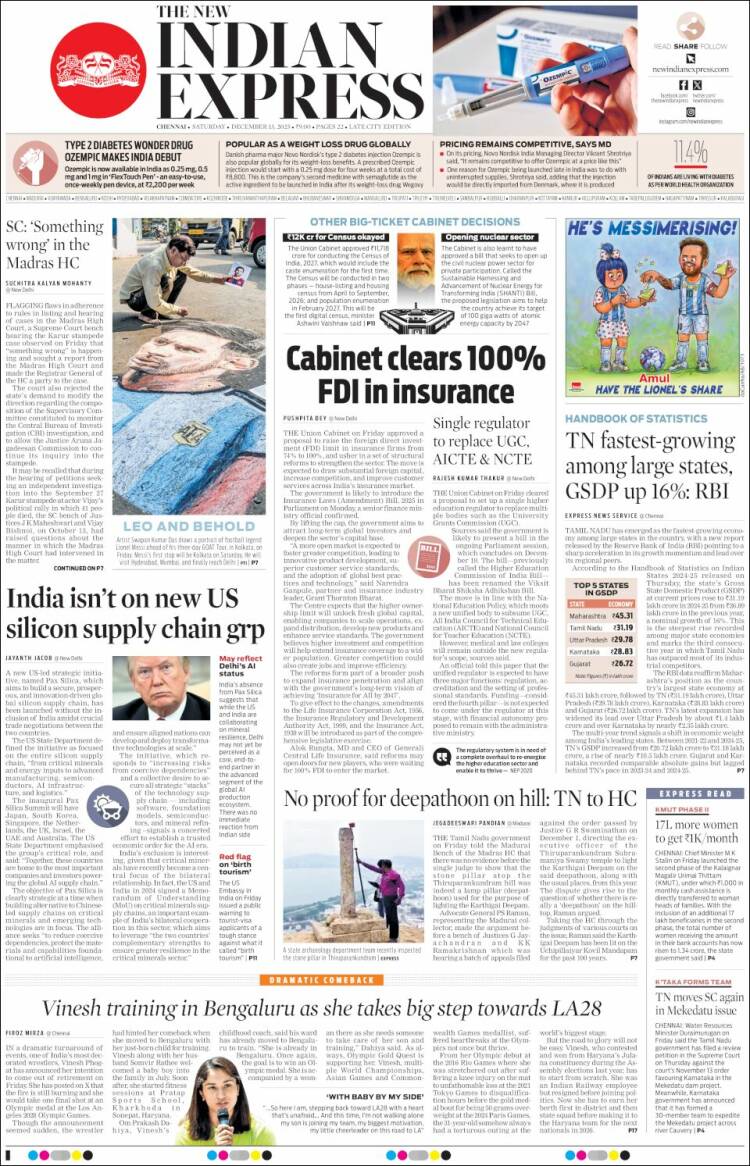 Portada de New Indian Express (India)