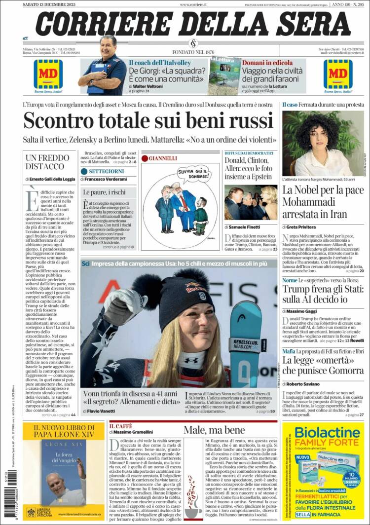 Portada de Corriere della Sera (Italia)