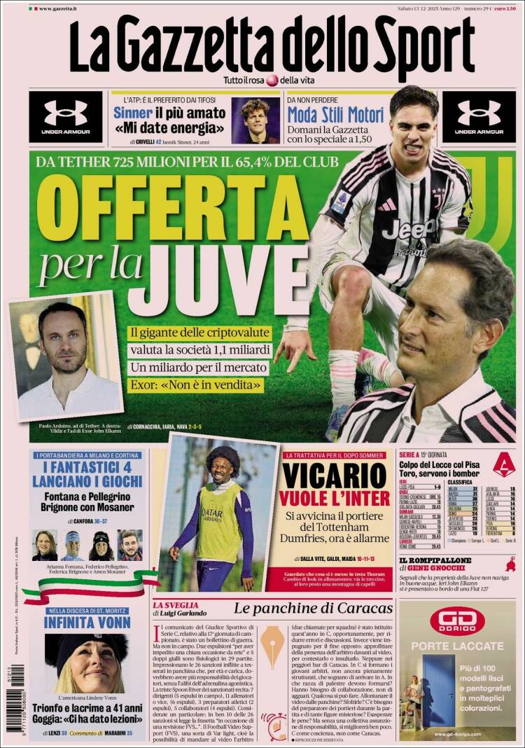 Portada de La Gazzetta dello Sport (Italia)