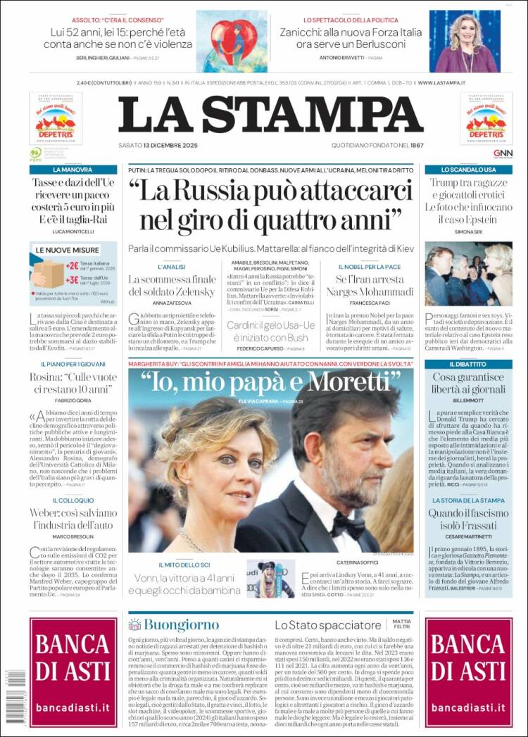Portada de La Stampa (Italia)