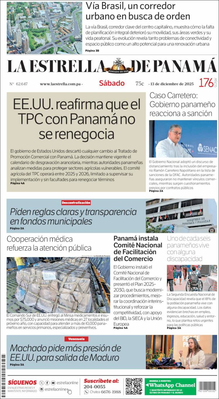 Portada de La Estrella de Panamá (Panam&aacute;)