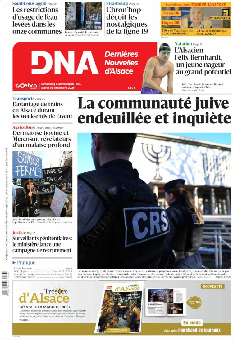 Portada de Les Dernières Nouvelles d'Alsace (Francia)