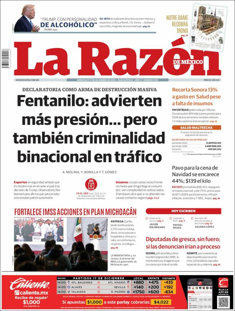 Portada de La Razón (M&eacute;xico)