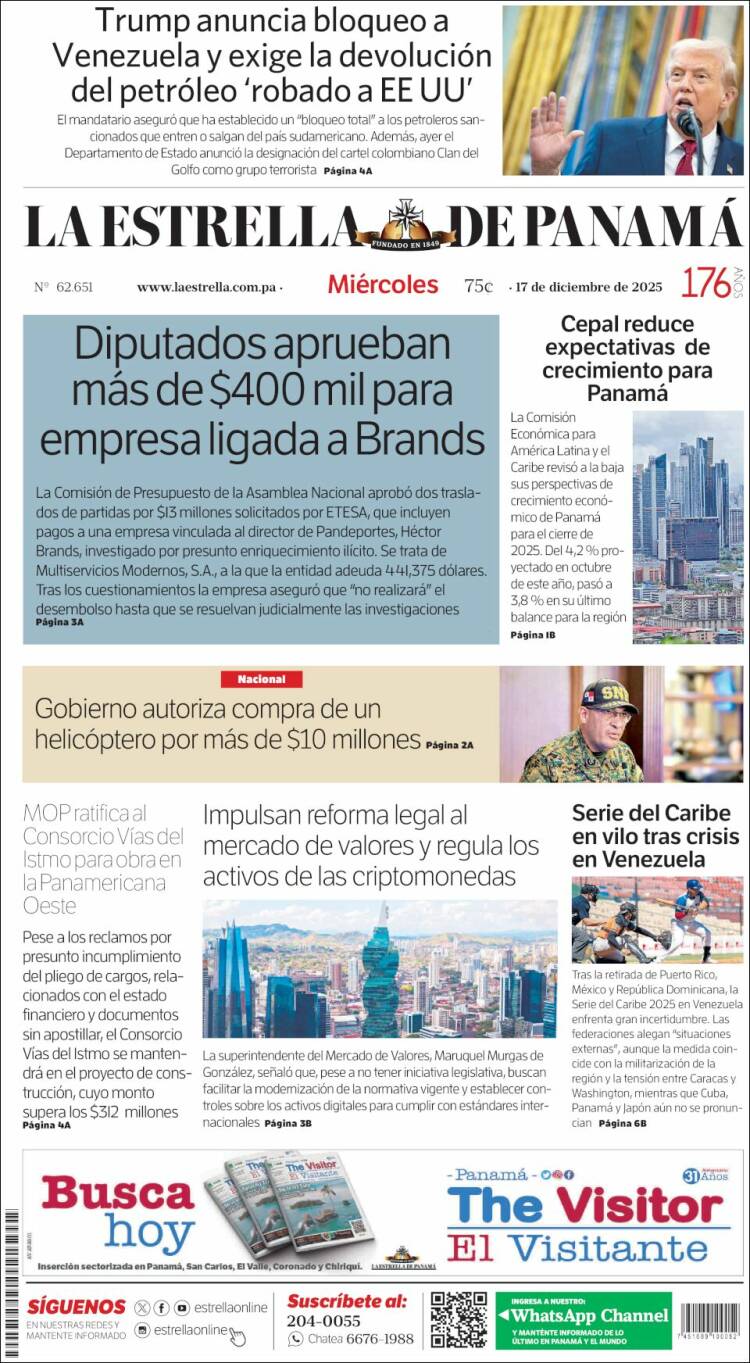 Portada de La Estrella de Panamá (Panam&aacute;)