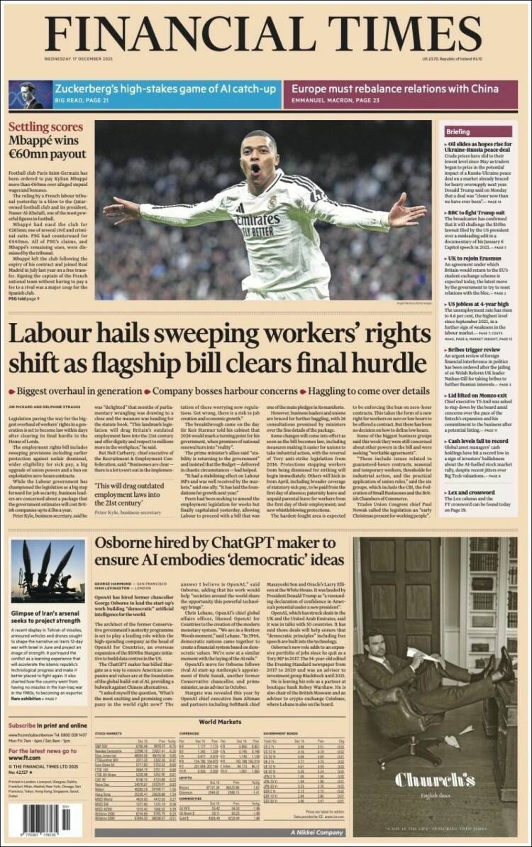 Portada de Financial Times (Reino Unido)