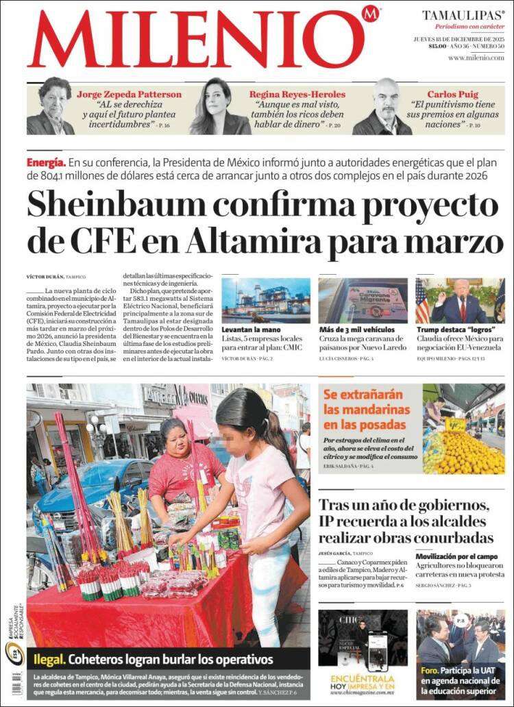 Portada de Milenio - Tamaulipas (M&eacute;xico)