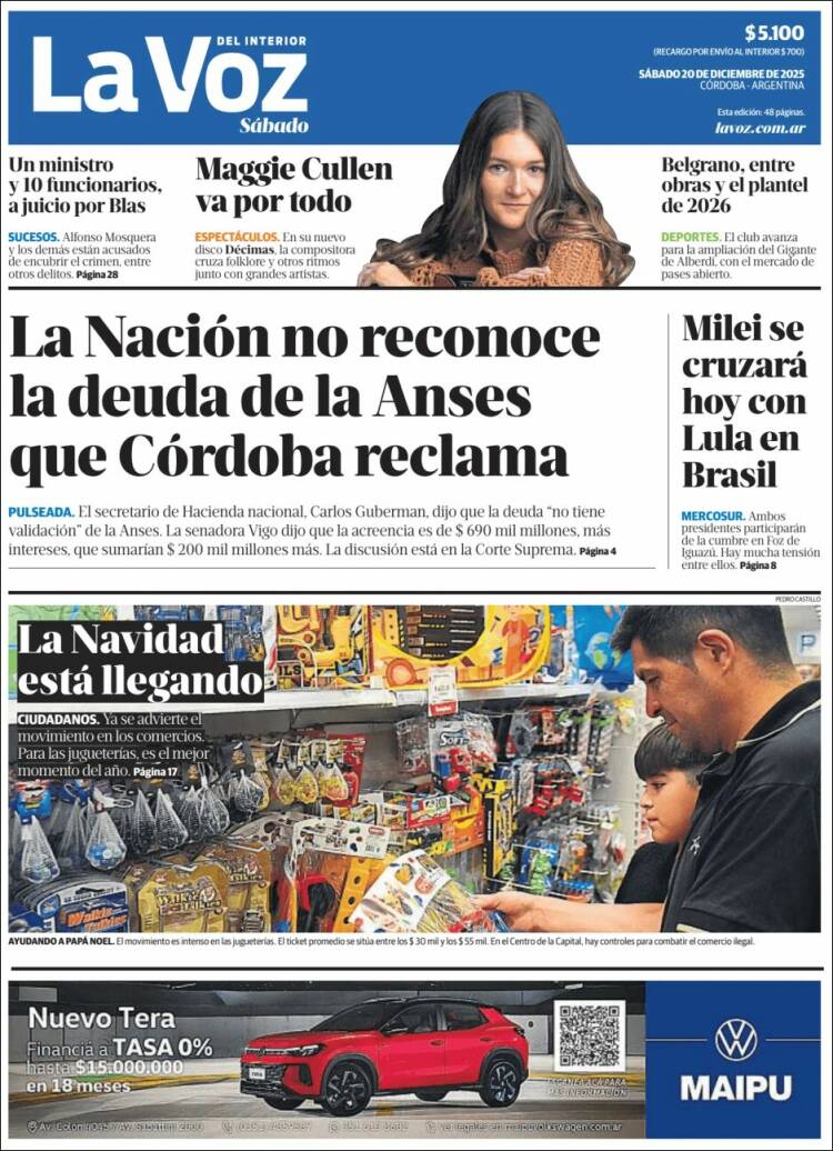 Portada de La Voz del Interior (Argentina)
