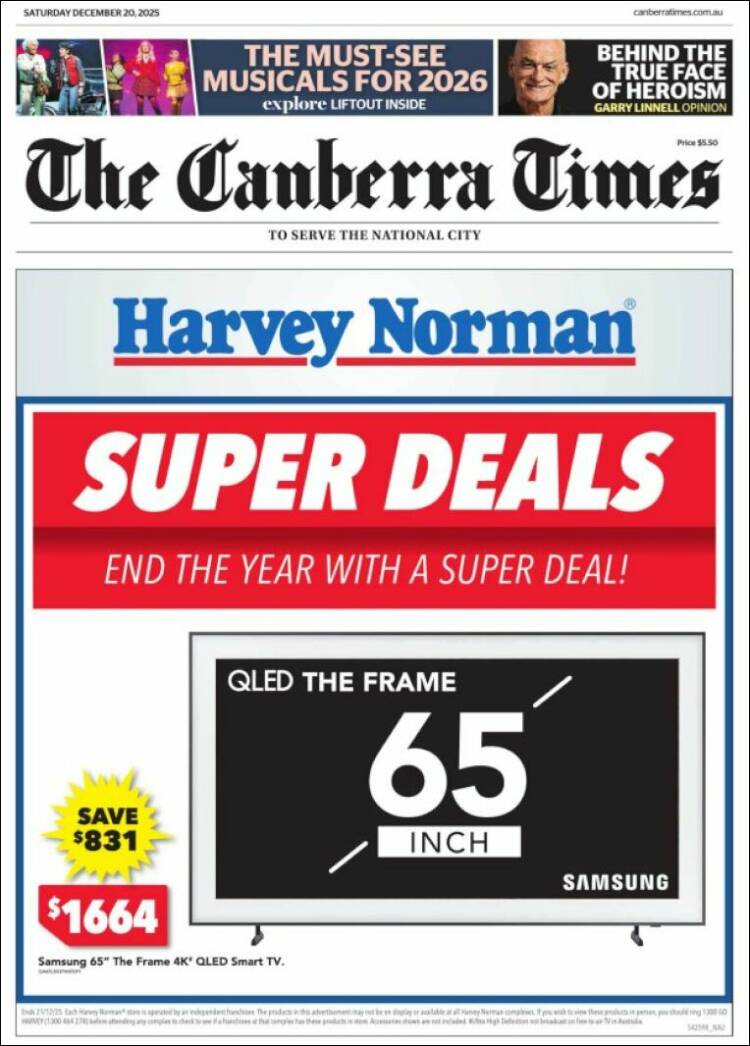 Portada de The Canberra Times (Australia)