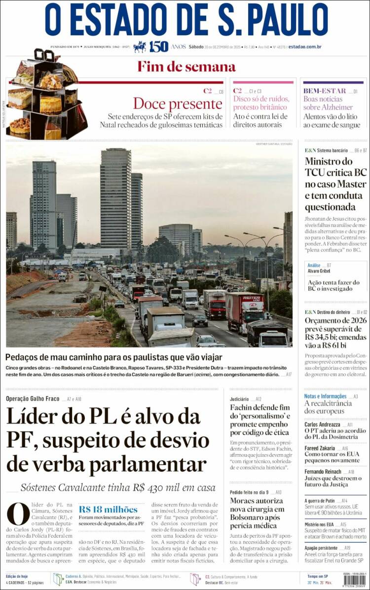 Portada de O Estado de São Paulo (Brasil)