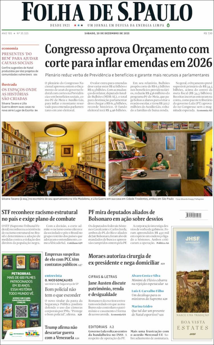 Portada de Folha de São Paulo (Brasil)