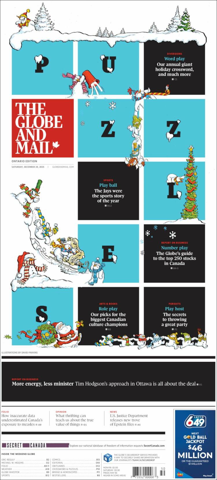 Portada de The Globe and Mail (Canad&aacute;)