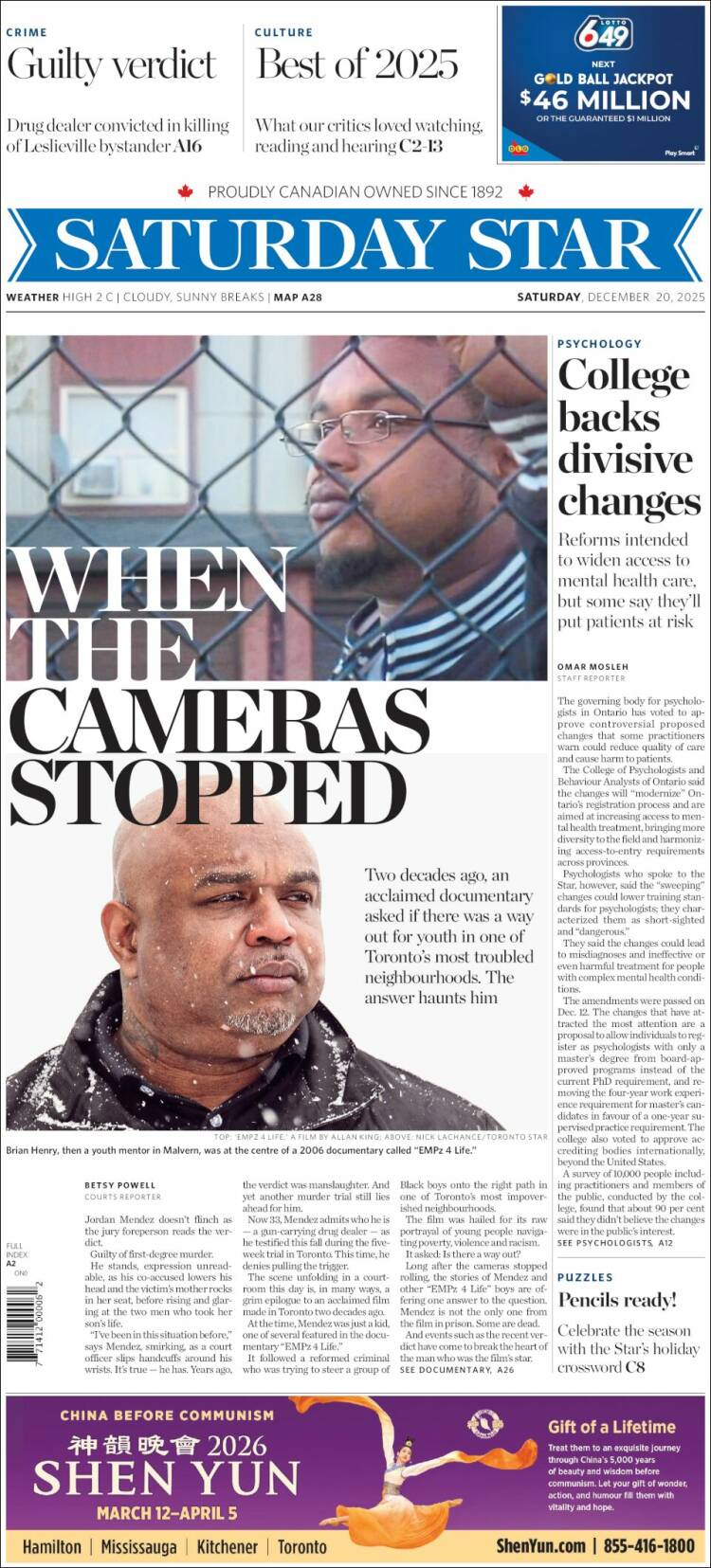Portada de The Toronto Star (Canad&aacute;)