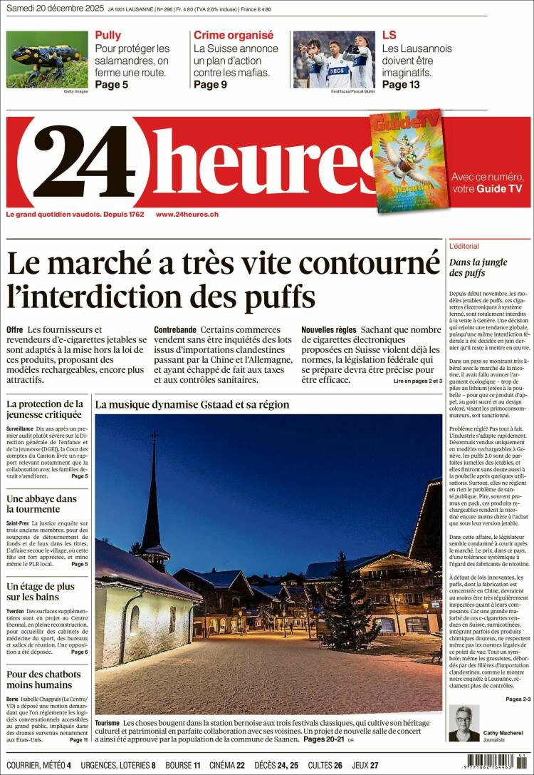 Portada de 24 Heures (Suiza)