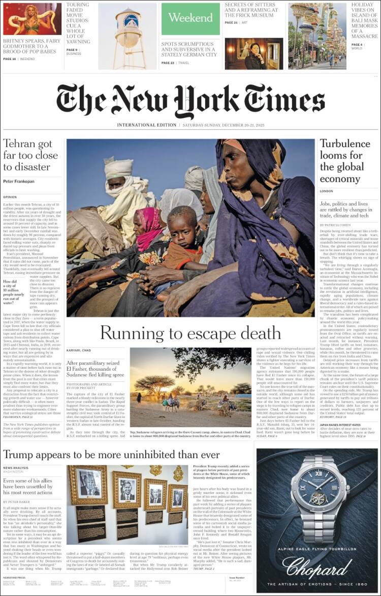 Portada de International New York Times (Europa)