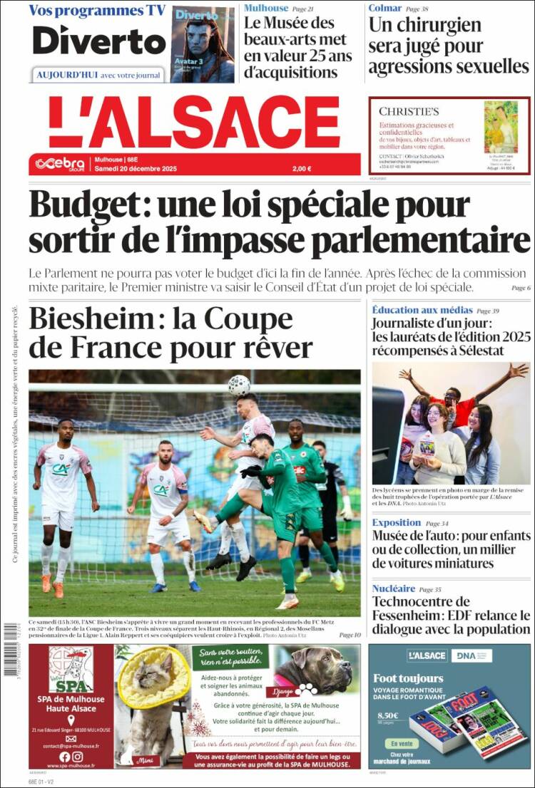 Portada de Journal L'Alsace (Francia)