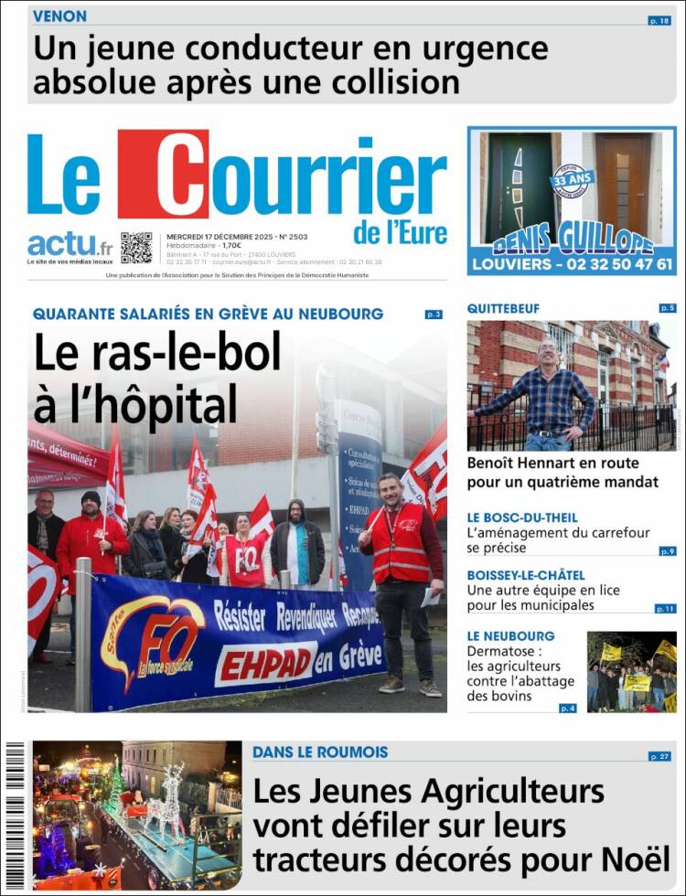 Portada de Le Courrier de l'Ouest (Francia)
