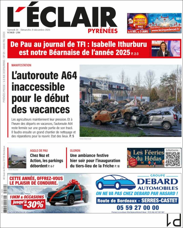 Portada de L'Eclair des Pyrénées (Francia)