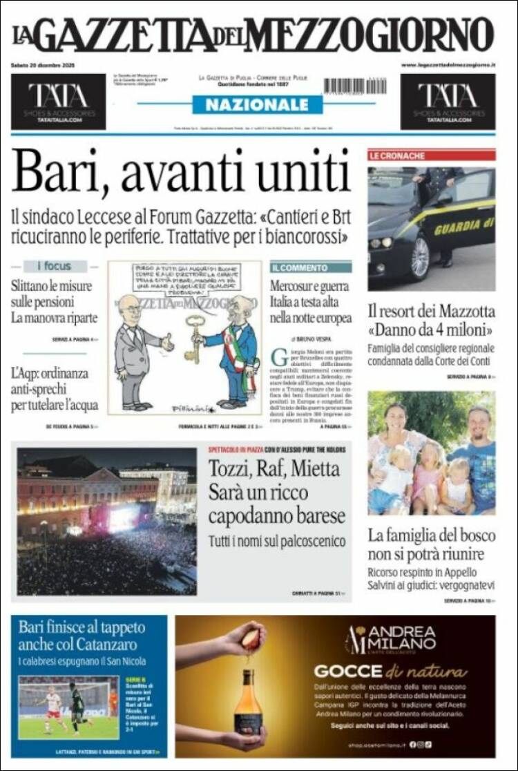 Portada de La Gazzetta del Mezzogiorno (Italia)