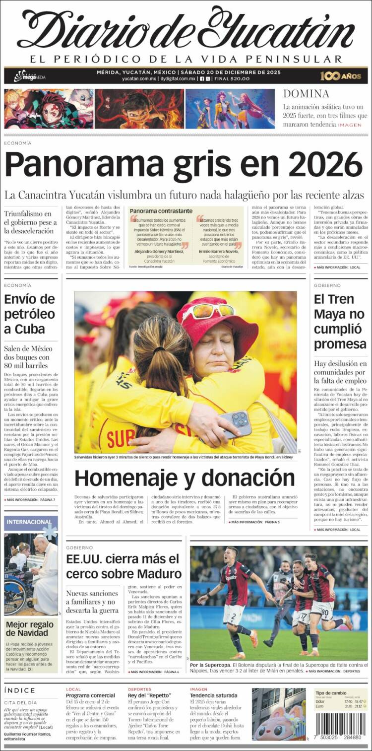 Portada de Diario de Yucatán (M&eacute;xico)