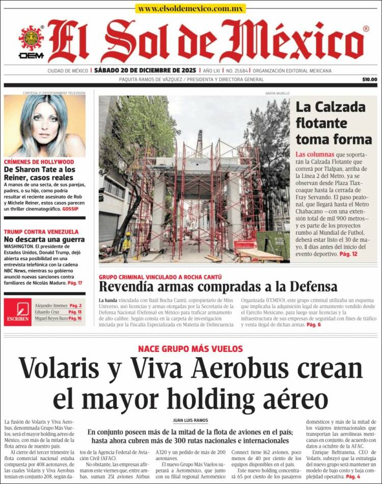 Portada de El Sol de México (M&eacute;xico)