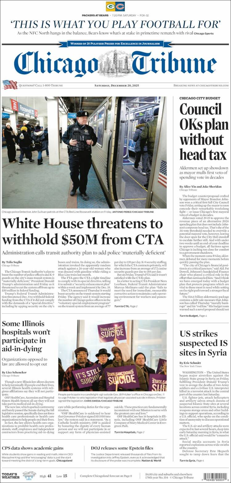 Portada de Chicago Tribune (USA)