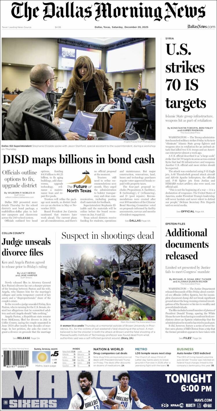 Portada de Dallas Morning News (USA)
