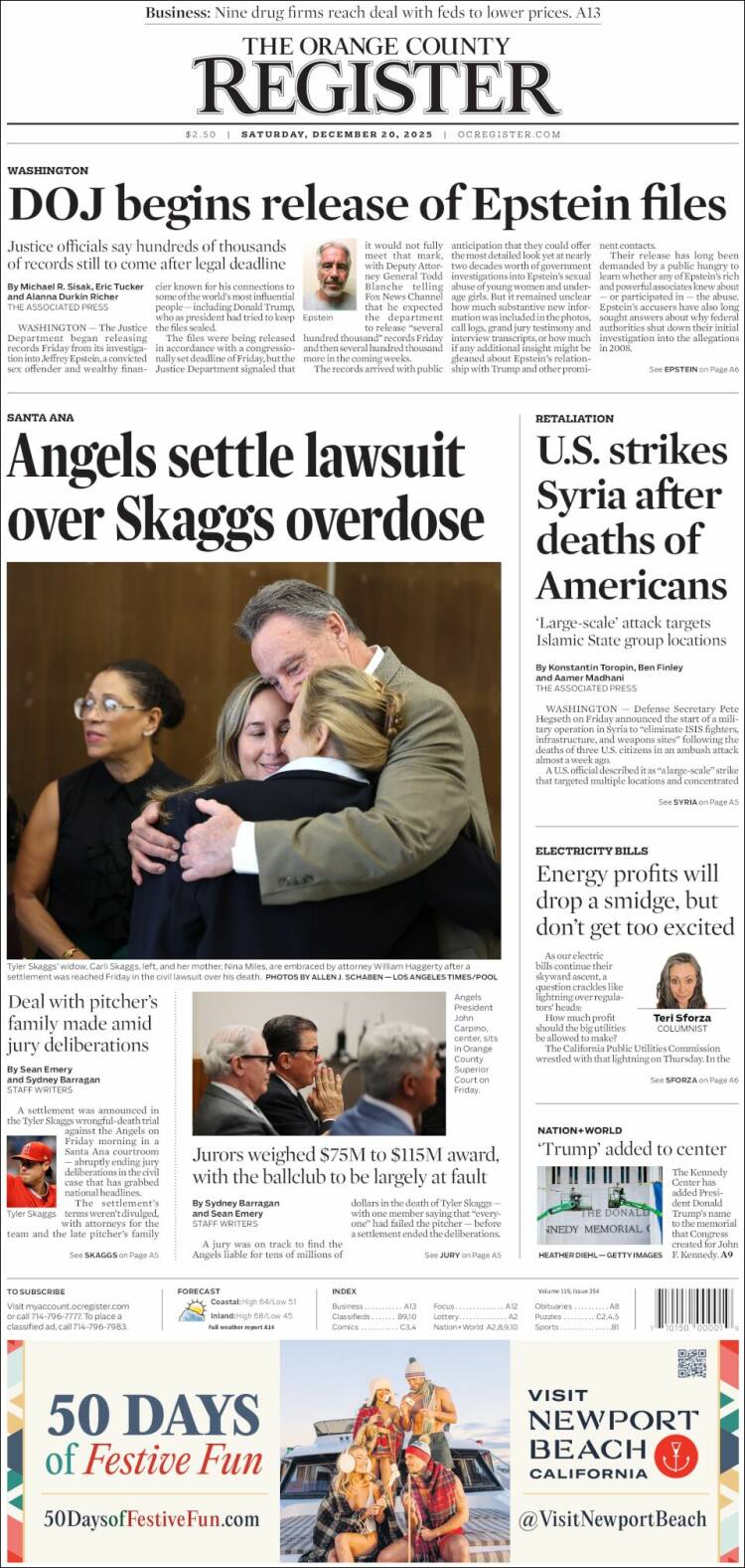 Portada de The Orange County Register (USA)