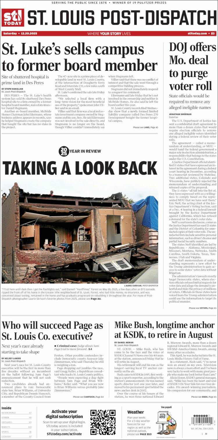 Portada de St. Louis Post-Dispatch (USA)
