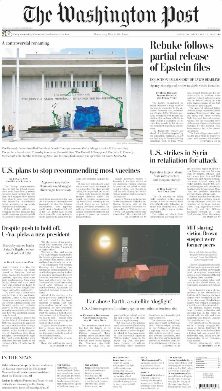 Portada de The Washington Post (USA)