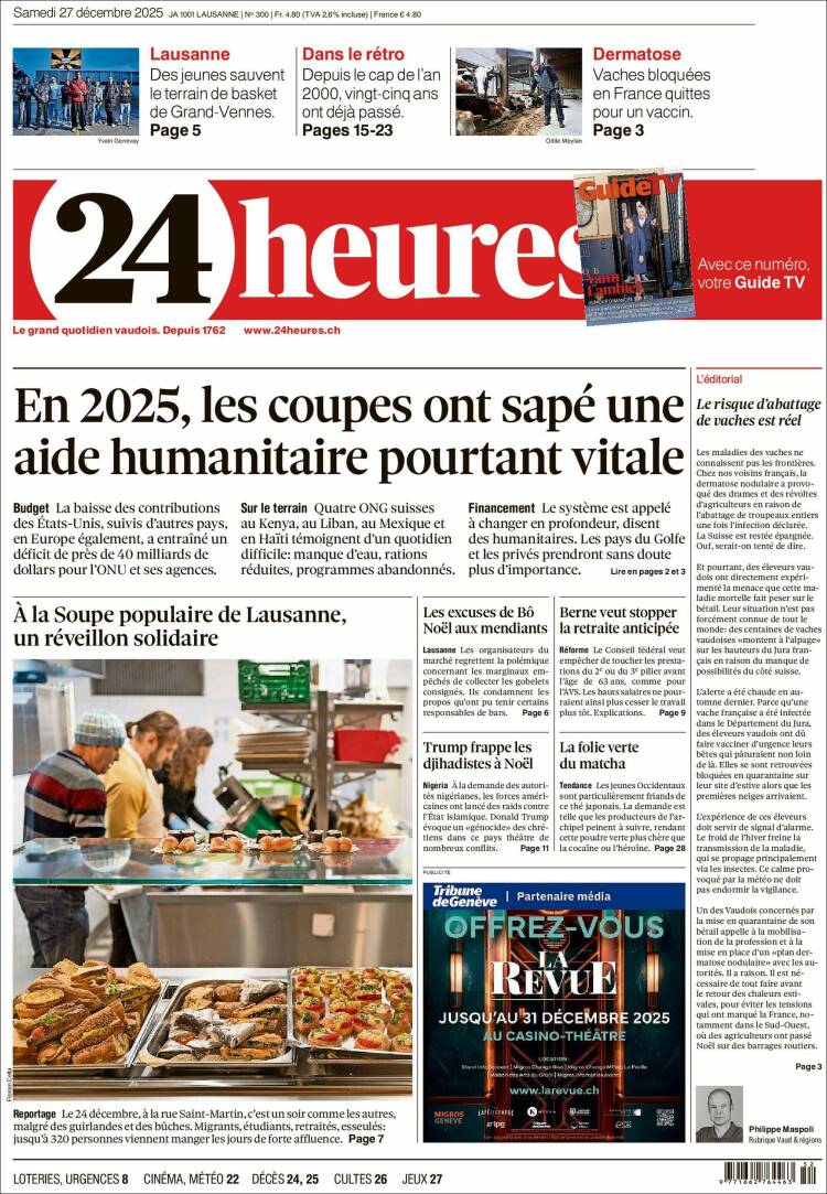 Portada de 24 Heures (Suiza)