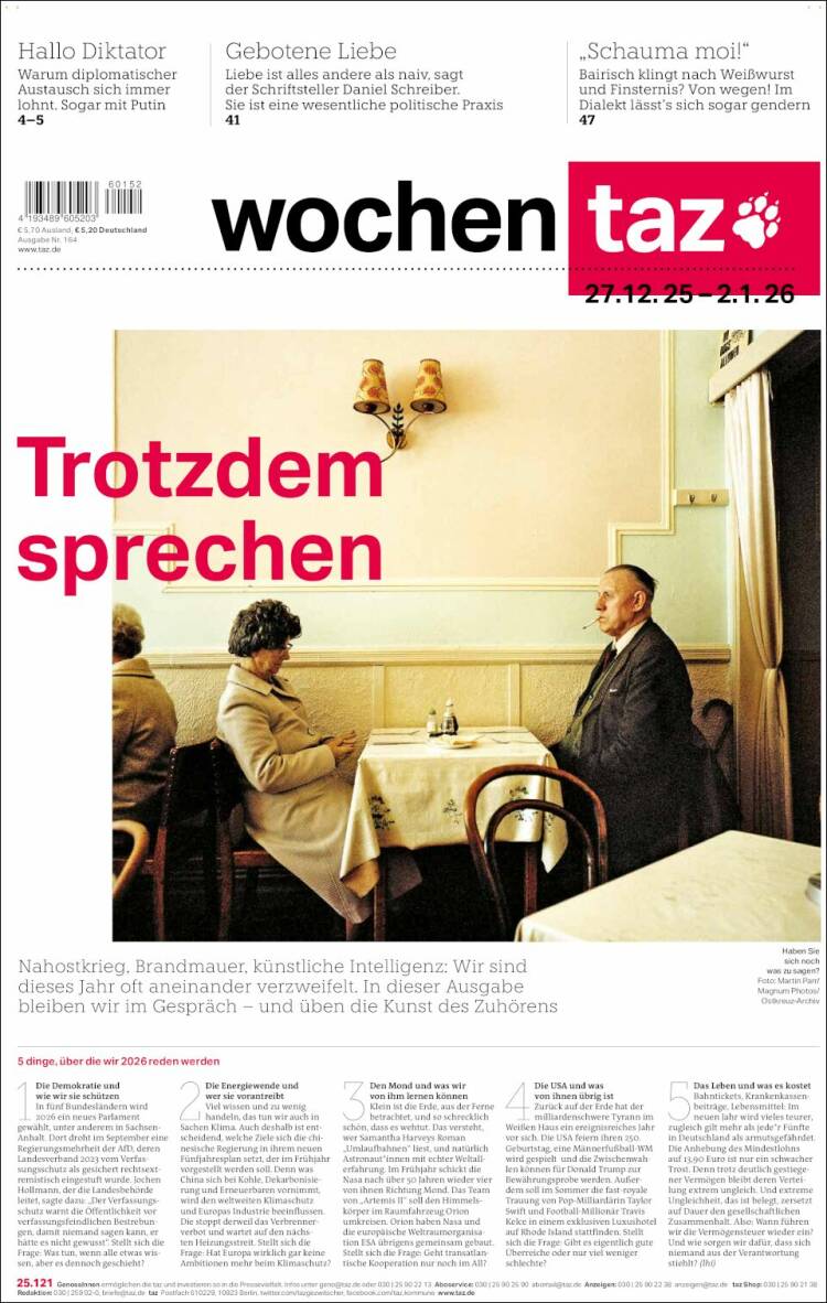 Portada de Die Tageszeitung (Alemania)