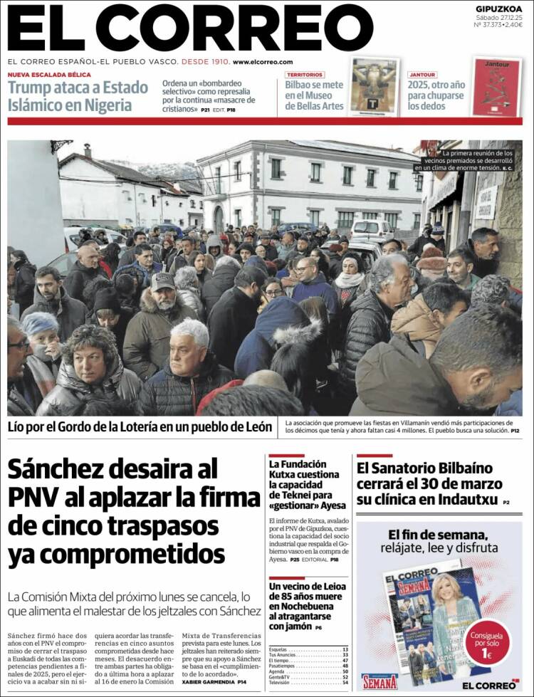 Portada de El Correo - Guipuzcoa (Espa&ntilde;a)