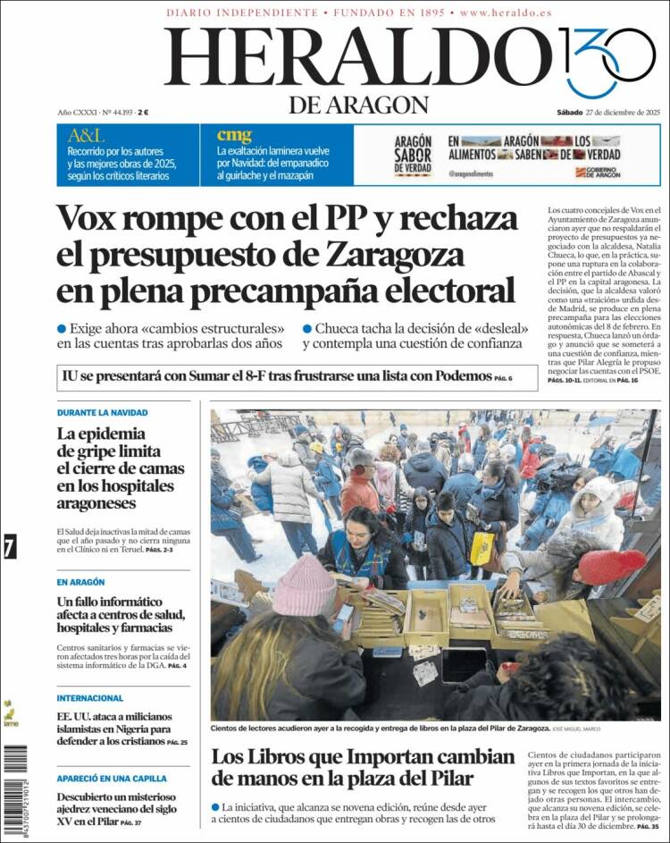 Portada de Heraldo de Aragón (Espa&ntilde;a)