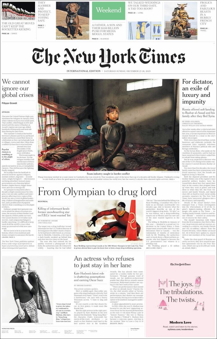 Portada de International New York Times (Europa)