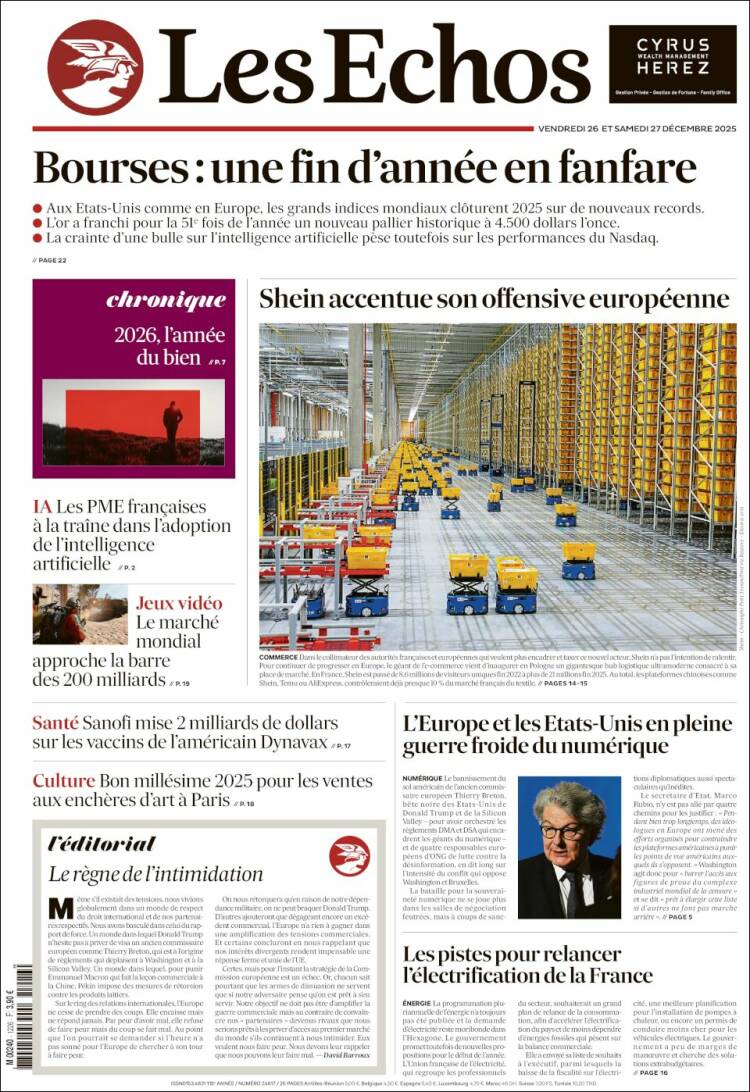 Portada de Les Echos (Francia)