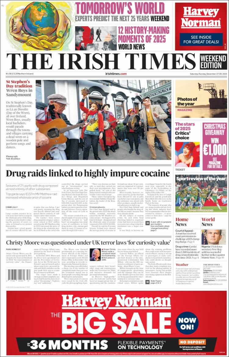 Portada de Irish Times (Irlanda)