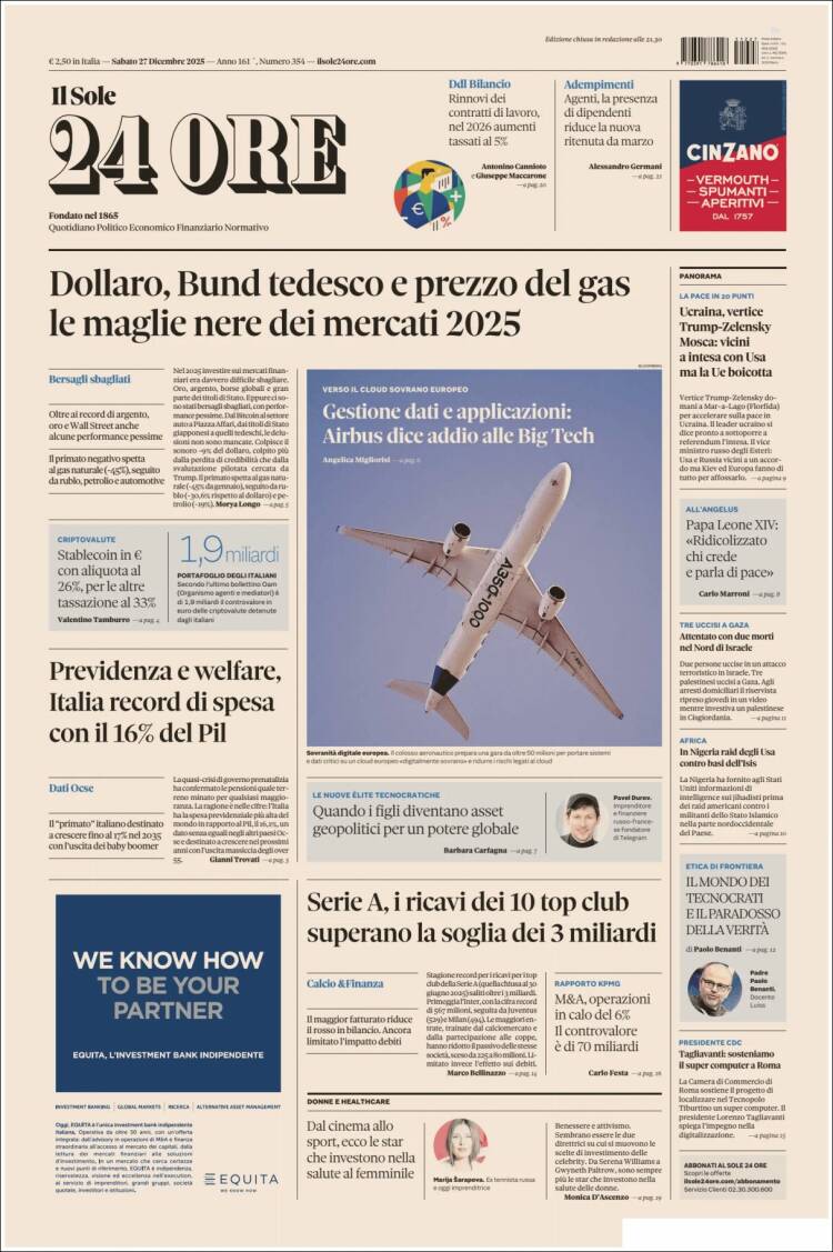 Portada de Il Sole 24 ORE (Italia)
