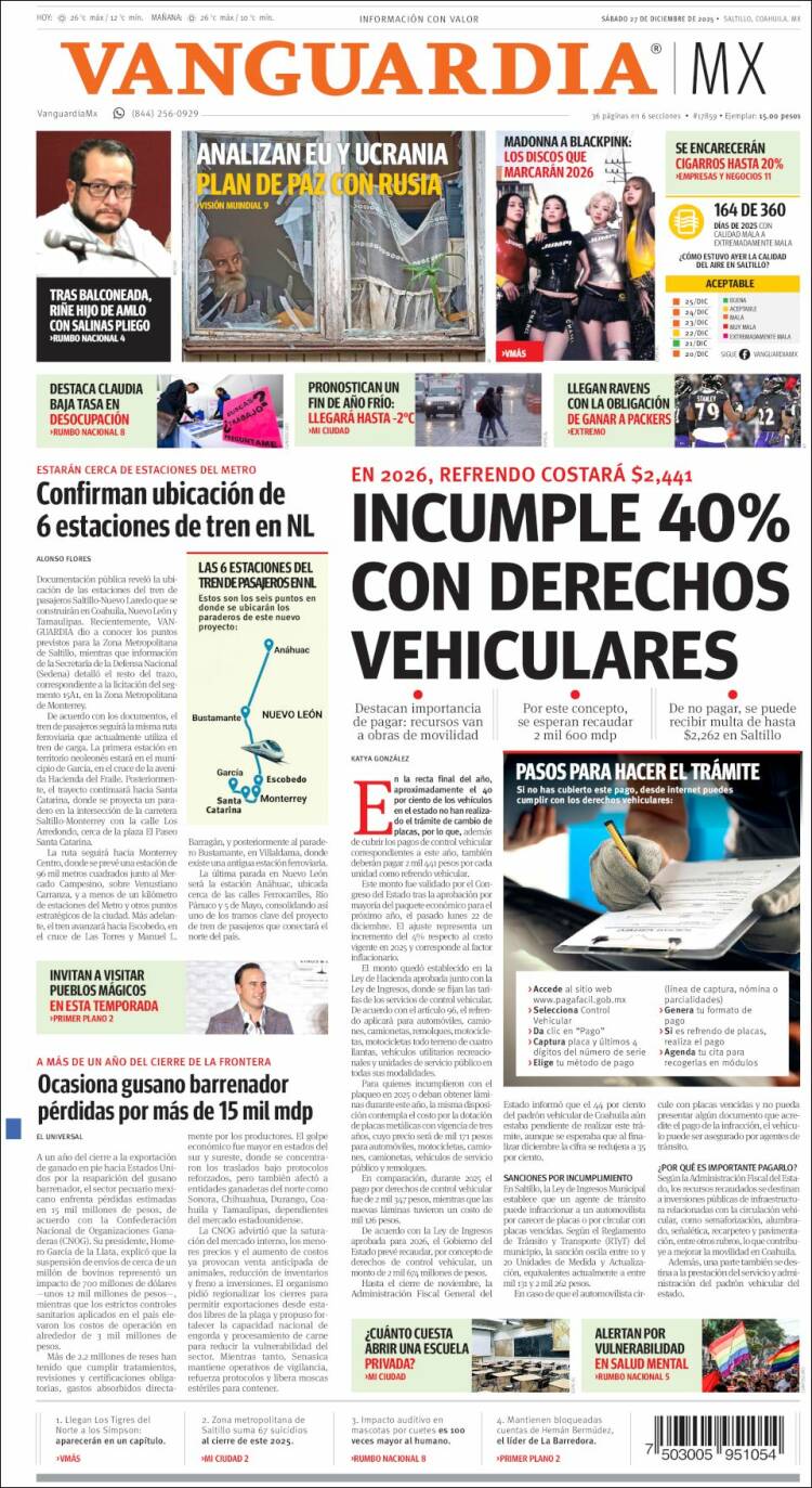 Portada de Vanguardia (M&eacute;xico)