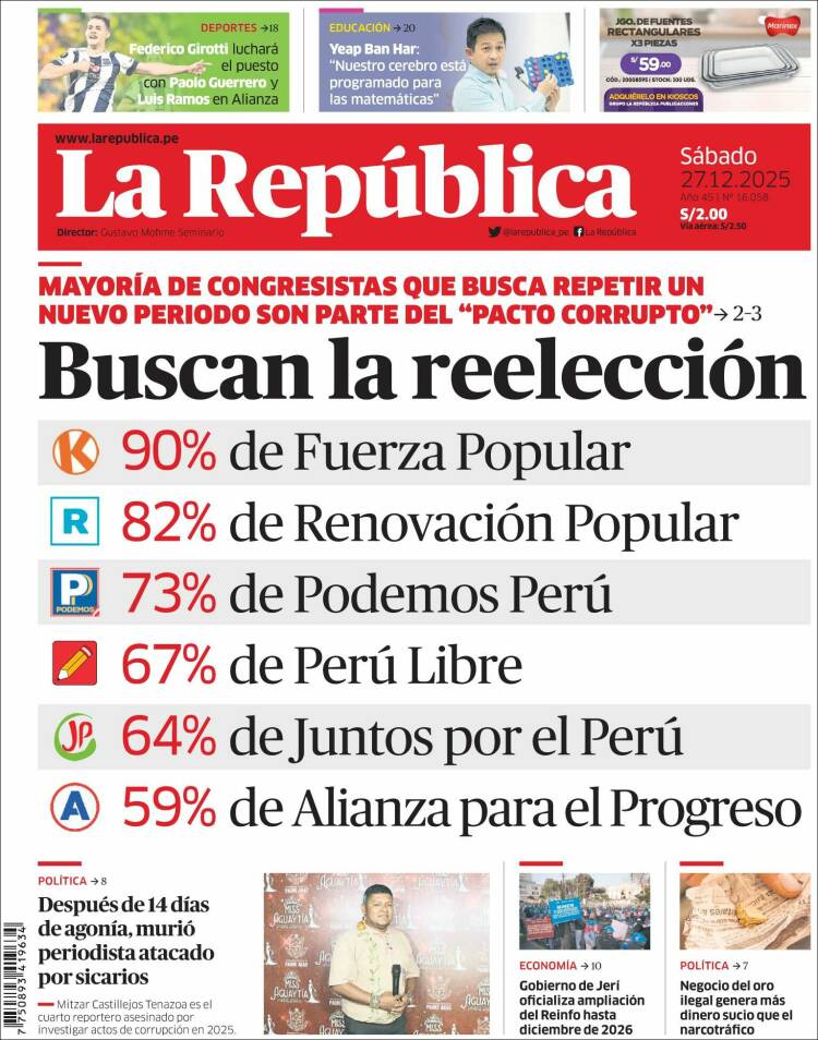 Portada de La Republica (Per&uacute;)