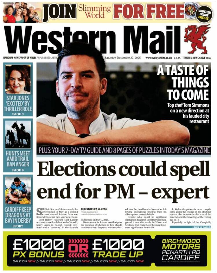Portada de Western Mail (Reino Unido)